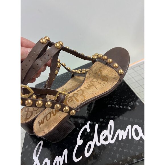 Sam Edelman Asbury Dark Brown Leather Studded Sandals Women’s  Size 7.5 M - Picture 4 of 6
